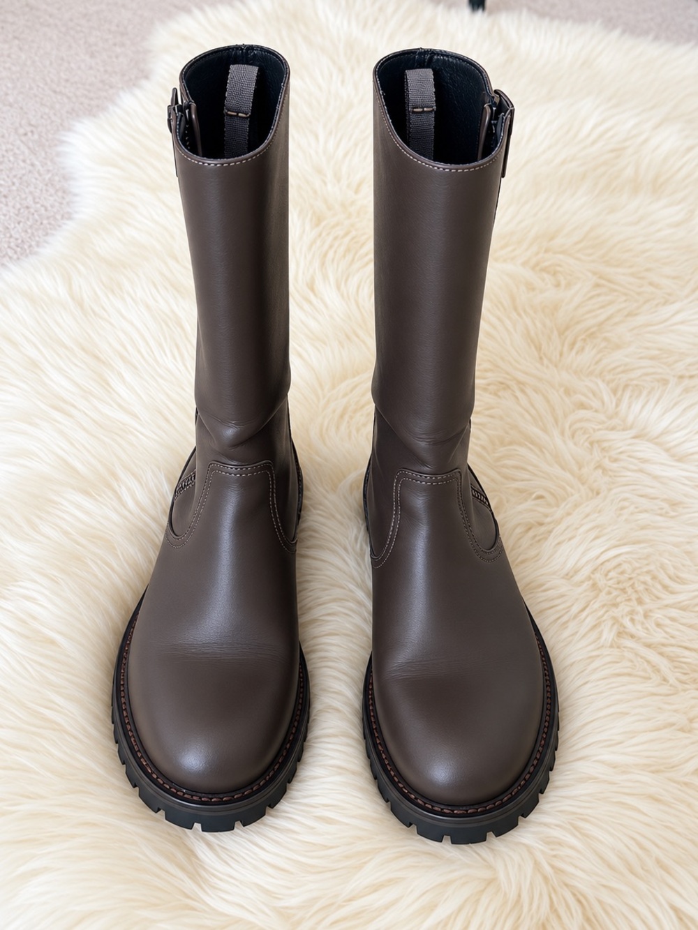 MaxMara Men's Tall Leather Boots — Dark Brown